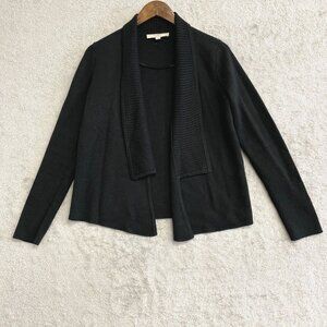 Loft Merino Wool Blend Women's Size M Black Open front Cardigan Sweater